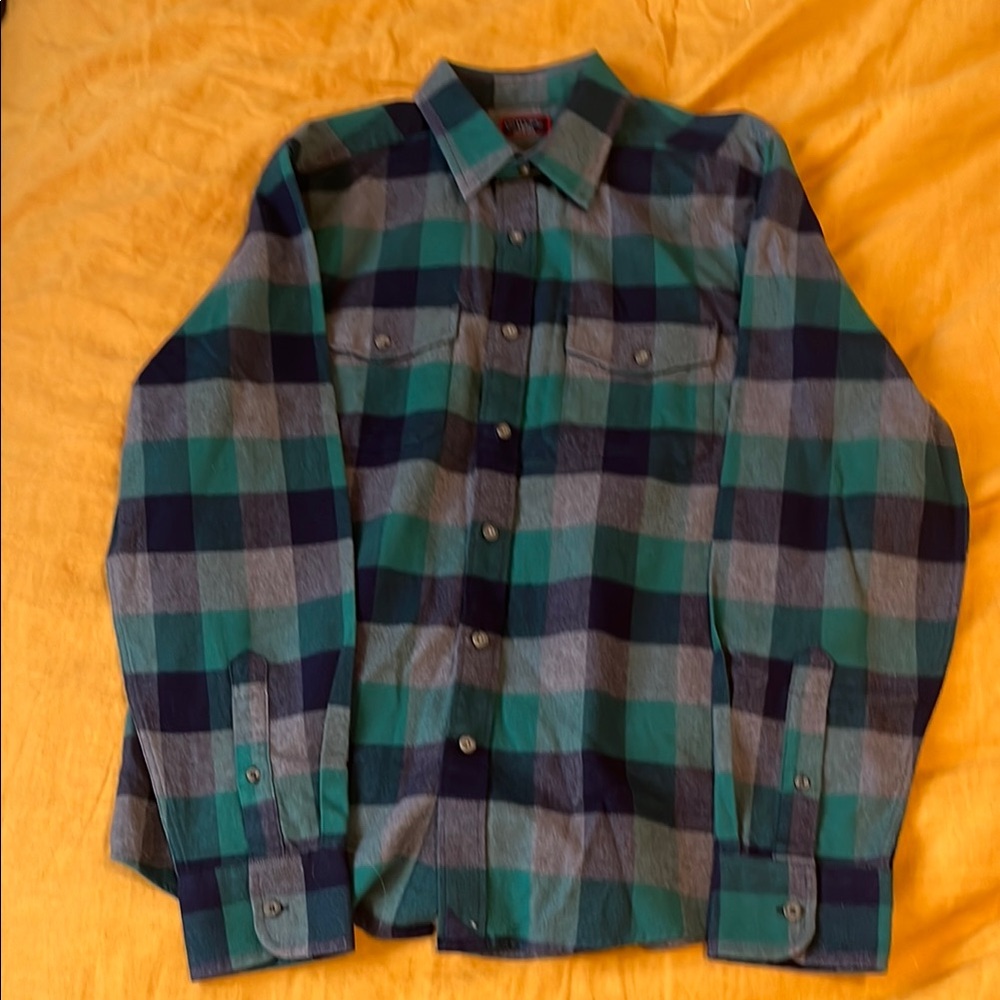Untuckit Blue and Green Button Down Shirt with Plaid Pattern